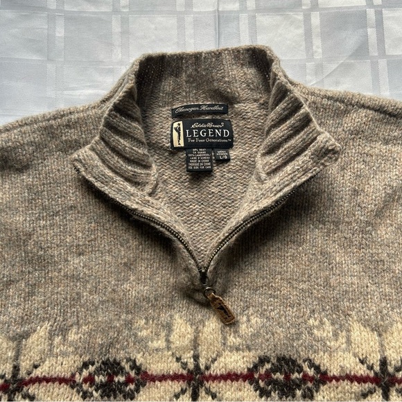 Eddie Bauer Brown Lambswool Knit Sweater with Nordic Pattern - Picture 7 of 10